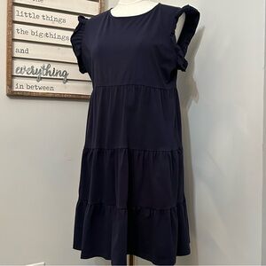 Women's Ruffled‎ Short Sleeves Tiered Dress Loose Fitting Size Large Navy Blue